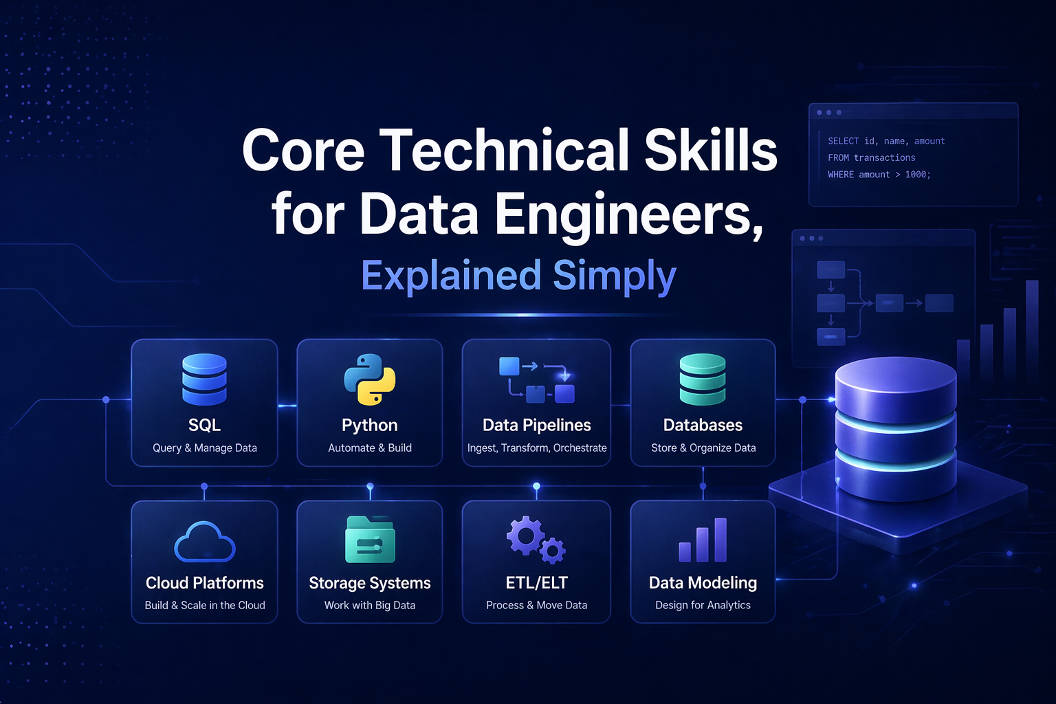 Core Technical Skills for Data Engineers, Explained Simply